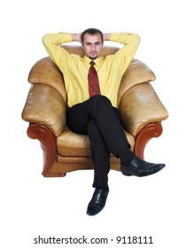 Pause in work. A portrait of the man on a white background