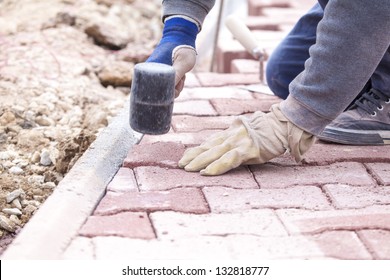 Pave Bricks Setting By Rubber Hammer