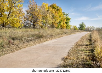 Paved Bike Trail Along The Poudre River In Fort Collins, COlorado, Fall Scenery