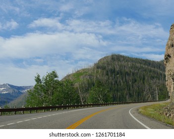 Paved mountain roads at Yellowstone National Park from the east entrance.    