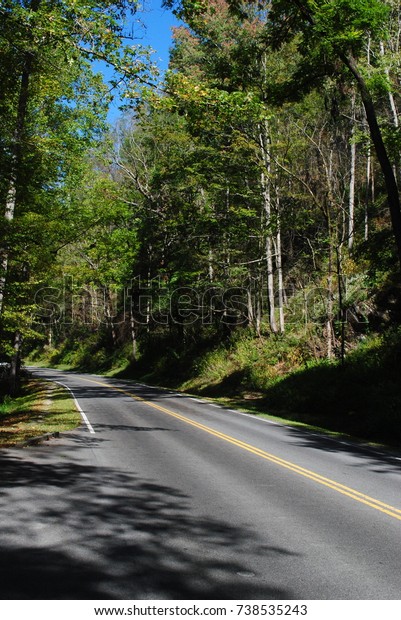 Paved road into\
the Smoky Mountains,\
Tennessee