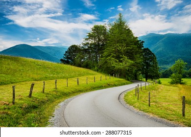 Paved Trail At Cades Cove Great Smoky Mountains National Park  In Tennessee