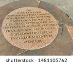 Pavement inscription marking the spot where the Dominican friar Girolamo Savonarola (1452-1498) was burned at the stake in Florence, Italy, after being excommunicated in 1497.