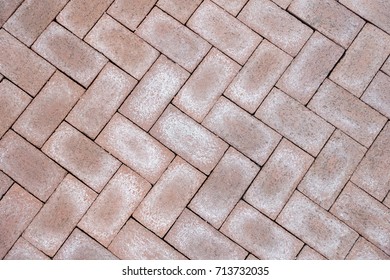 Pavement Red Brick Road Chevron Pattern Flat Side Of Bricks