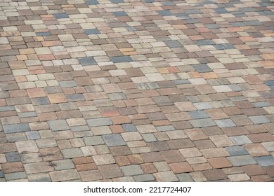 Pavement With Stone Brick Paving On A Street Landscape In Destin Florida. View Of Sidewalk, Driveway Or Pavers Flooring Architecture Design Or Style With Patterns And Textures.