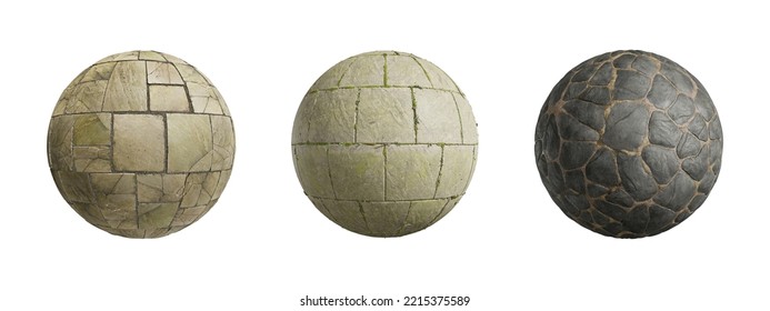 Pavement Stone With Moss Or Grass, Decorative Ball Or Sphere For Design And Decoration