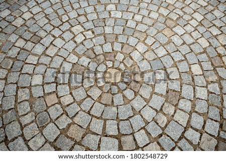 Paver bricks arranged in a circular pattern, architectural background.