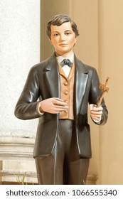 Pavia, Italy. 20 November 2017. The Statue Of Saint Dominic Savio In The Salesian Church 