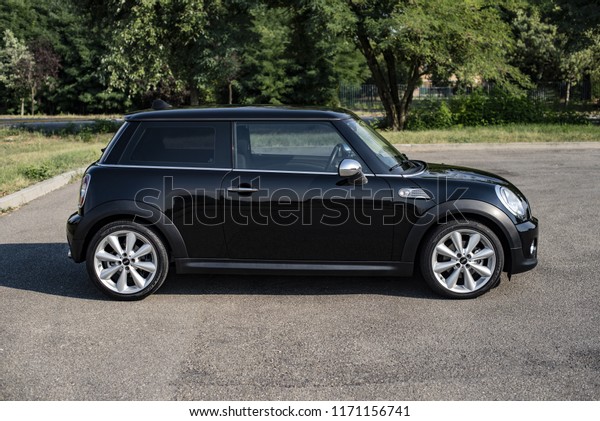 Pavia, Italy - August 23, 2018: View from\
ground of a BMW Mini Cooper One D, 2013\
model