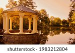 Pavilion at Lake Meer in Piedmont Park, Atlanta, Georgia in the autumn morning