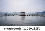 Pavilion in middle of liyuan park at Donghu East lake in Wuhan Hubei China