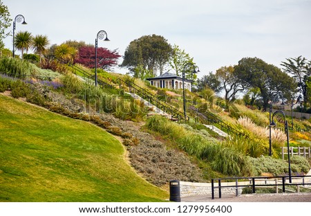 The pavilion at Seafront gardens (Langmoor and Lister Gardens) in Lyme Regis. West Dorset. England