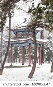 A pavilion in the snow