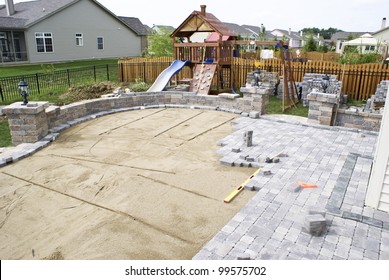 Paving Patio On To Leveled Sand. Backyard Project.