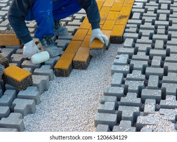 Construction Worker Laying Interlocking Paving Concrete Stock Photo ...