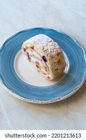 Pavlova Cake Slice Is A Meringue-Based Dessert Served With Plate. 