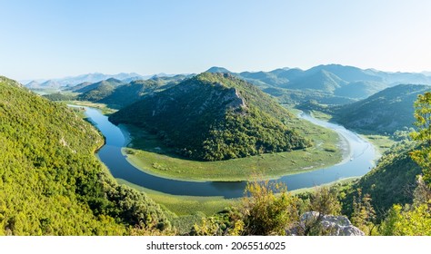 Pavlova strana viewpoint to the river bent and mountains, skadar lake national park, Montenegro