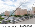 Pavshinsky Bridge (also bridge Pavshinskaya Poima or Spassky Bridge) is pedestrian cable-stayed bridge across Moskva River. Krasnogorsk, Moscow region, Russia   