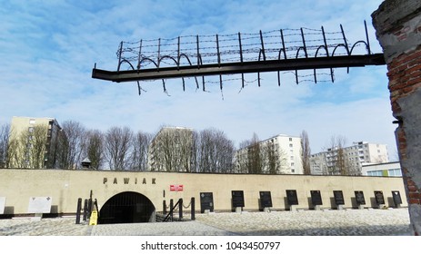 Pawiak Prison Museum With Barbed Wire, Warsaw, Poland