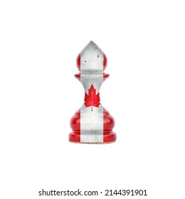 Pawn In The Colors Of The Flag Of Canada. Isolated On A White Background. Sport. Politics. Business. Strategy.