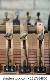 Pawtucket, RI/USA- September 28, 2019: A Vertical Image Of Switches In The National Grid Historic Bridge Mill Power Station In Rhode Island.               