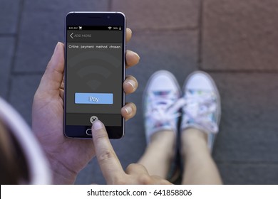 Pay online concept. Pay with your smartphone online. - Shutterstock ID 641858806