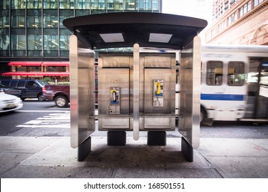 Pay phone on New York City urban street corner
