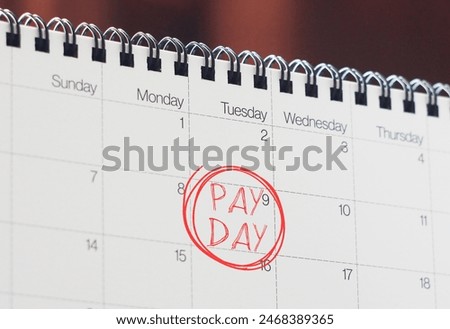 Payday is shown using a text on the calendar. Payday loan or payday advance