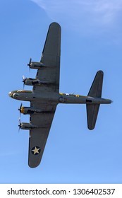 Payerne, Switzerland - September 4, 2014: World War II Era Boeing B-17 Flying Fortress Bomber Aircraft “Sally B” (G-BEDF).