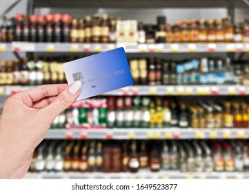 Payment By Card Purchase In The Alcohol Store, Shop.