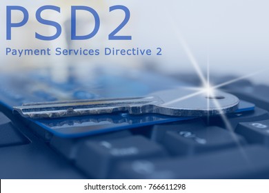 Payment Services Directive 2 (PSD2) - credit card, key and keyboard - Shutterstock ID 766611298