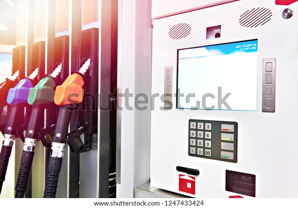 Payment terminal\
modern filling station for\
cars