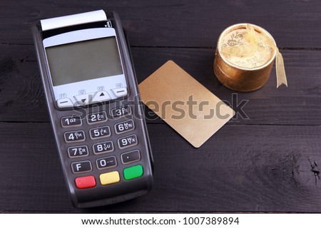 payment terminal with office and holidays concept