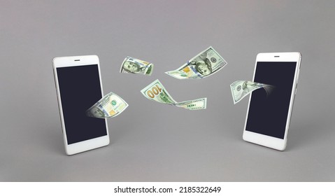 Payment Transaction Banknotes Moving Between Mobile Stock Photo ...