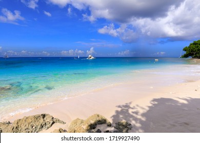 Paynes Bay, Small Boats Off Fine Pale Pink Sand Beach, Turquoise Sea, Beautiful West Coast, Barbados, West Indies, Caribbean