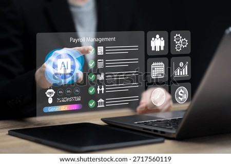 Payroll management and financial processing system concept, Businesswomen use an automated system for the payment of employees' salaries, Invoicing and scheduling for Efficient payroll operations