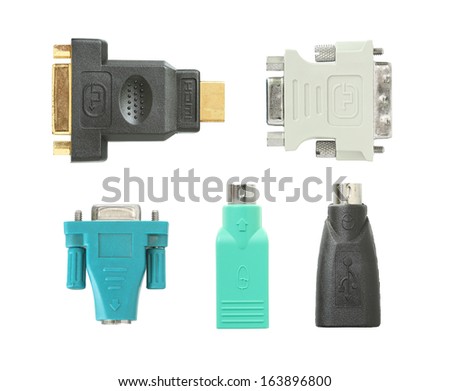 PC adapter connectors collection set isolated on white background