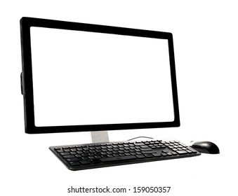 PC Desktop Computer with Blank White Screen isolated on a white background