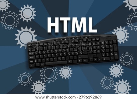 PC keyboard with word html on dark blue background. HyperText Markup Language 