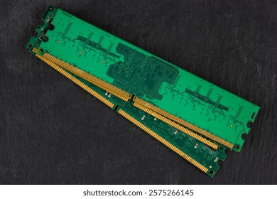 PC memory circuit board. On black background.