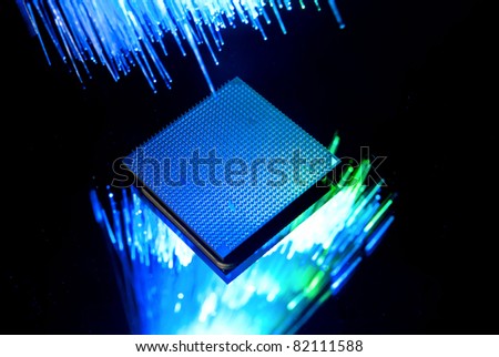 PC processor on fiber background. Studio shot