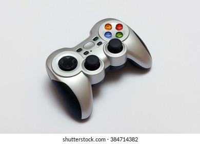PC wireless game controller (gamepad) on a gray background