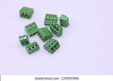 PCB Terminals And PCB Connectors.Terminal Block For Through Hole Technology PCB Assembly.socket For PCB Installation, Isolated On White Background