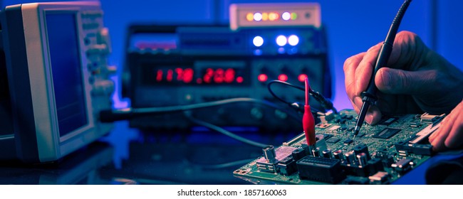 PCB witch microcontroller in electronics laboratory