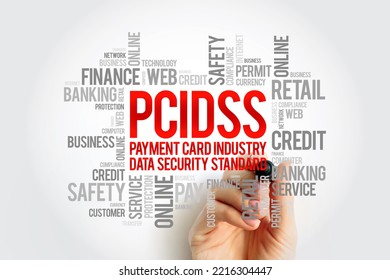 PCI DSS Payment Card Industry Data Security Standard -  is an information security standard used to handle credit cards from major card brands, text concept word cloud
