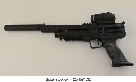 A PCP Air Pistol With A Silencer. 