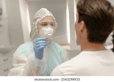 PCR sampling for corona virus tests by medicine nurse indoors. Hospital female employee at laboratory room. Medical shot of biochemistry for cure covid-19 infection at doctor office with equipment - Powered by Shutterstock