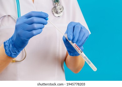 PCR Test. COVID-19 On The Test Tube In Hand. BD Vacutainer With Swabbing Stick. PCR DNA Testing Protocol Process. Laboratory Tests For Coronavirus Concept. Selective Focus.