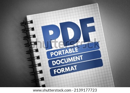 PDF - Portable Document Format acronym on notepad, technology concept background
