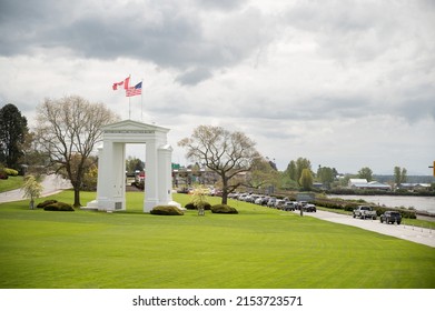 Peace Arch Park by the Douglas border crossing at the Canada US border, between Blaine Washington and White Rock BC.